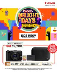 Canon EOS R50V (RF-S14-30mm) Vlogging Kit with Free Battery, 64GB Card & Organiser (Total Benefits Worth βΉ9,700)