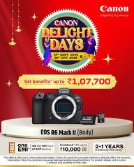 Canon EOS R6 Mark II (Body) β Free V90 Card & Battery + benefits worth up to βΉ1,07,700!