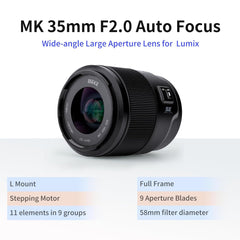 Meike 35mm F2.0 (E Mount) For Sony's Alpha (α) cameras.