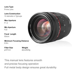 Meike Manual 50mm 1.2 (EF Mount) For Canon's EOS DSLR cameras.