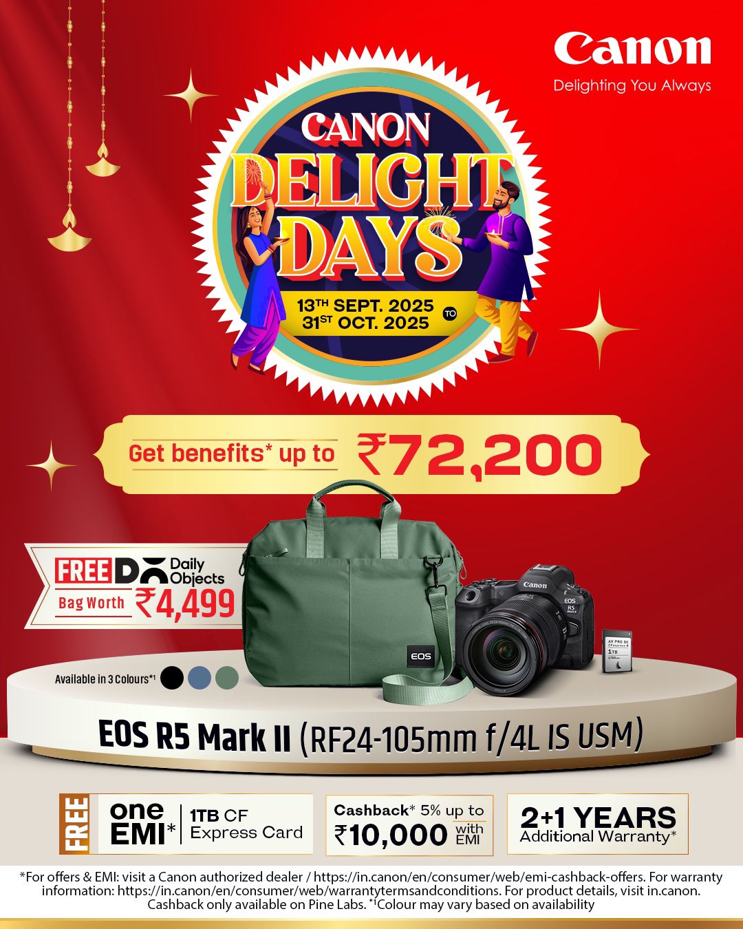 Canon EOS R5 Mark II (with RF24-105mm f/4L IS USM Lens) – Free Daily Objects Bag + Free 1TB CF Express Card